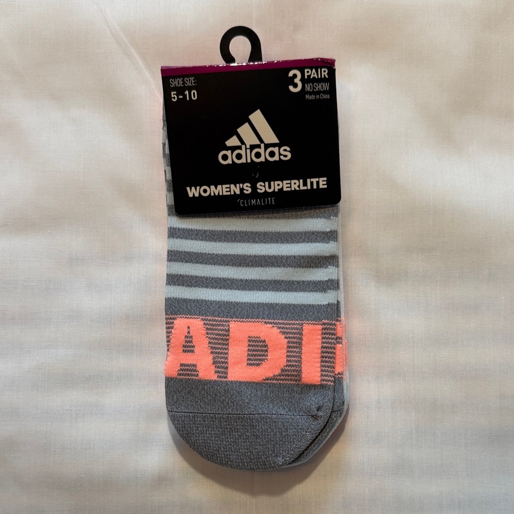 Adidas Superlite No Show Socks Multi Color - 3 pairs- Women’s size 5-10